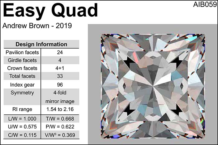 Free Gemstone Faceting Design by Andrew Ian Brown Easy Quad facet Diagram
