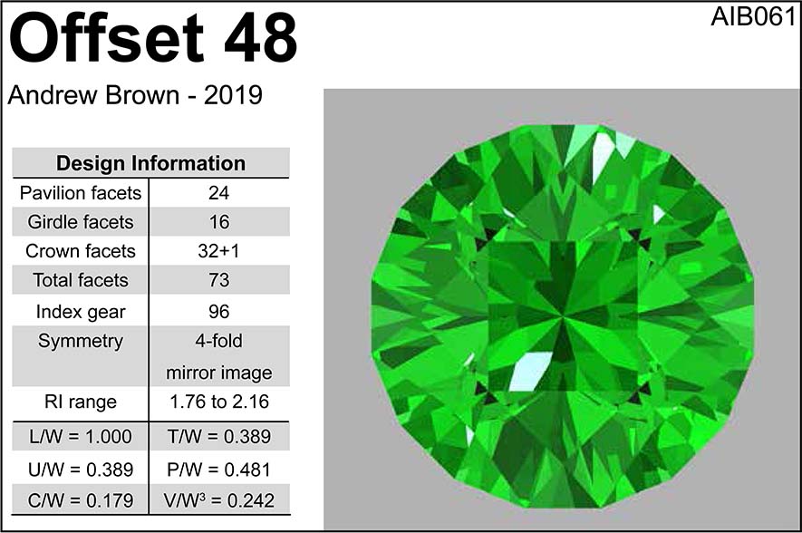 Free Gemstone Faceting Design by Andrew Ian Brown Offset 48 facet Diagram